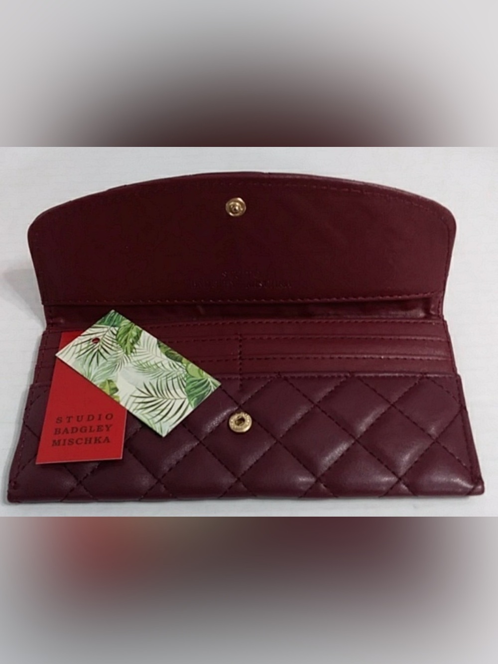 Badgley Mischka  NWT Quilted Burgundy Wallet with Gold Emblem - Picture 6 of 7